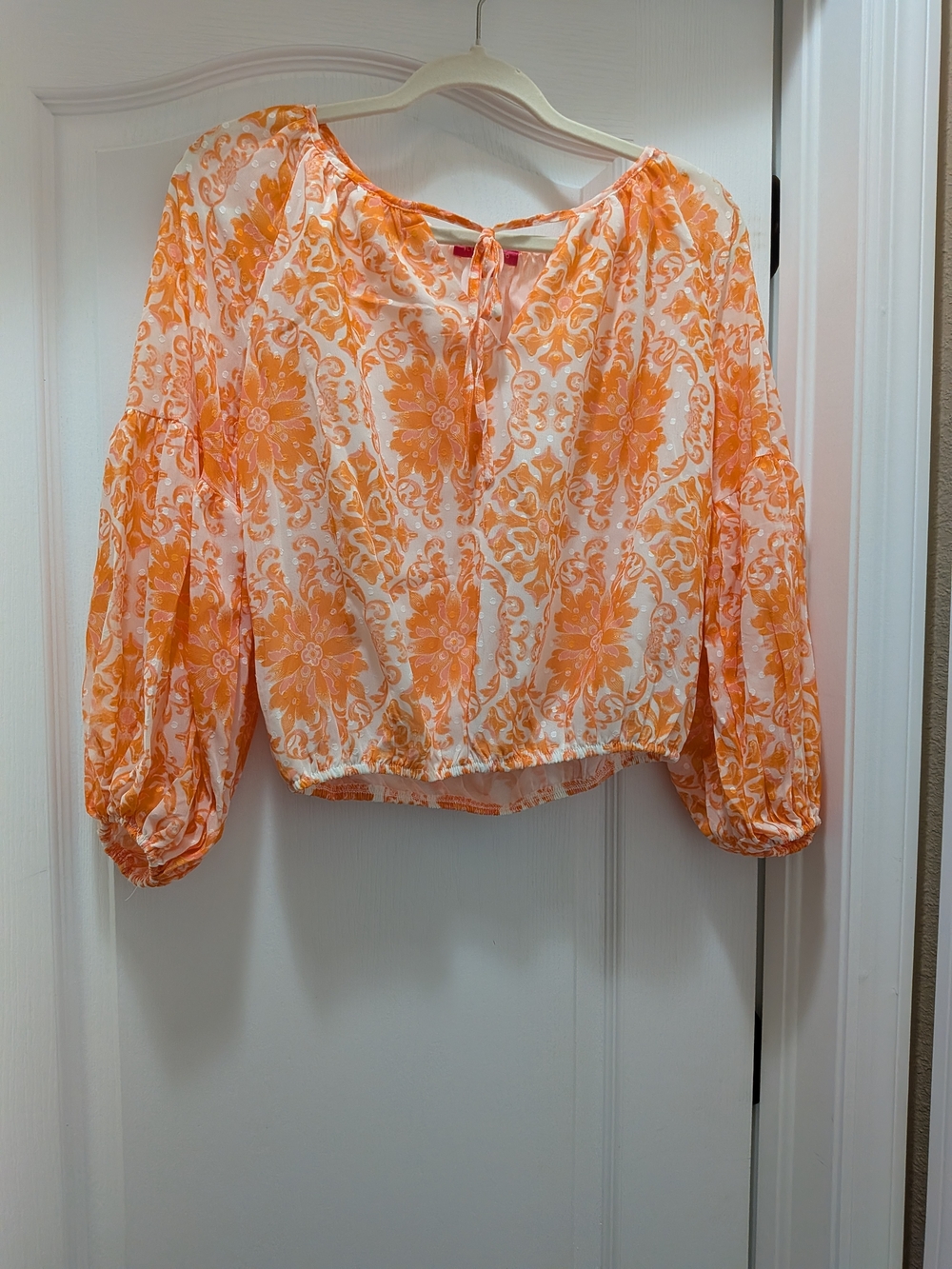 Women's Orange Floral Peasant Blouse